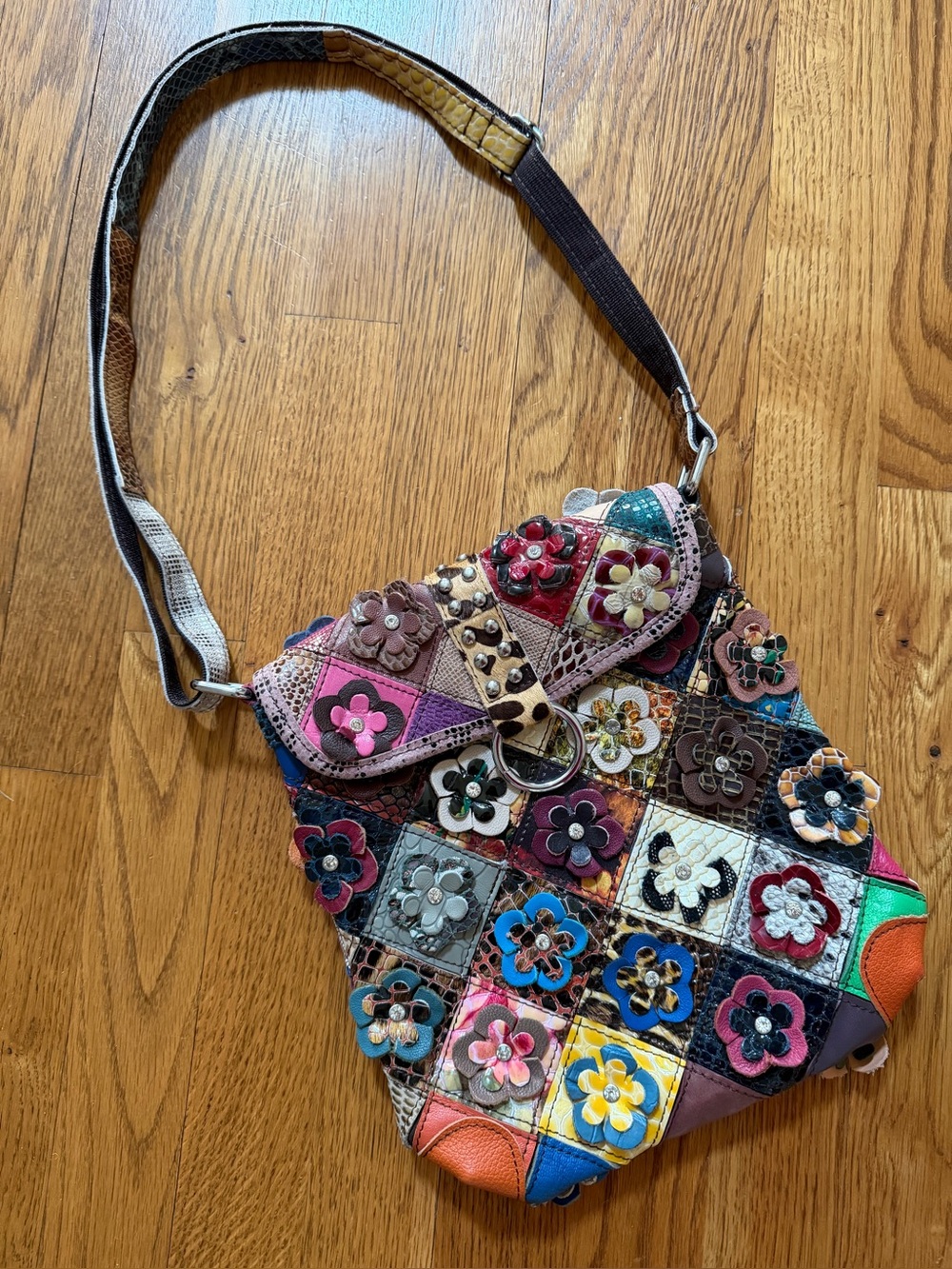 Multicolor Floral Leather Shoulder Bag - Women's Crossbody